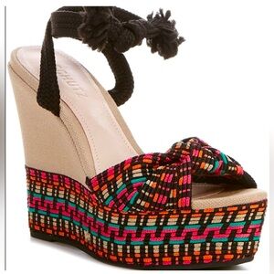 “SCHUTZ” Deluna Multicolor Ankle Tie Platform Wedge Sandals